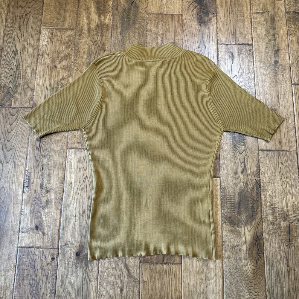 CLIO Vintage Gold Mock Neck Silk Blend Ribbed Knit Sweater Top Womens Sz 1X